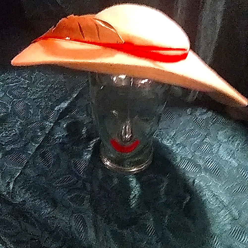 Vintage 1950's Brushed Wool Hat, with wide bent Brim. With original feather